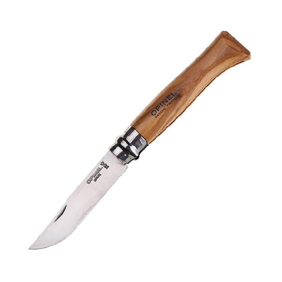 Нож Opinel №8, нержавеющая сталь, рукоять оливковое дерево, деревянный футляр, чехол